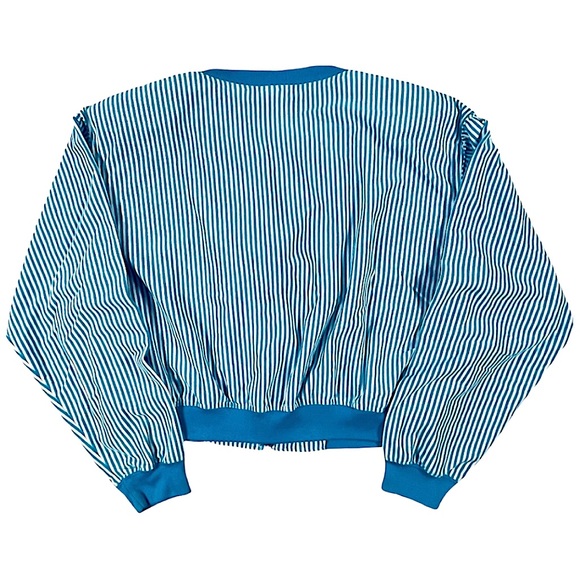 BE Basic Essentials size large VINTAGE zip jacket shoulder pads blue stripes EUC - Picture 11 of 14